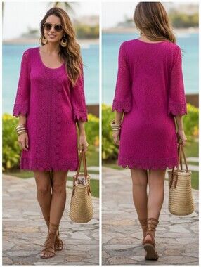 Laundry By Shelli Segal 6 Bohemian Whimsigoth Resortwear Crochet Shift Dress